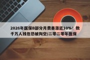 2026年医保B部分月费暴涨近10%！数千万人钱包恐被掏空/二零二零年医保