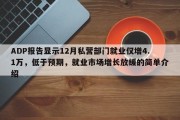 ADP报告显示12月私营部门就业仅增4.1万，低于预期，就业市场增长放缓的简单介绍