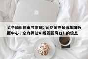 关于施耐德电气豪掷230亿美元抢滩美国数据中心，全力押注AI爆发新风口！的信息